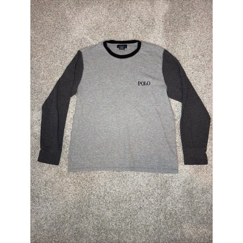 Polo Ralph Lauren Men’s Large Gray Waffle Knit Long Sleeve Shirt Spellout